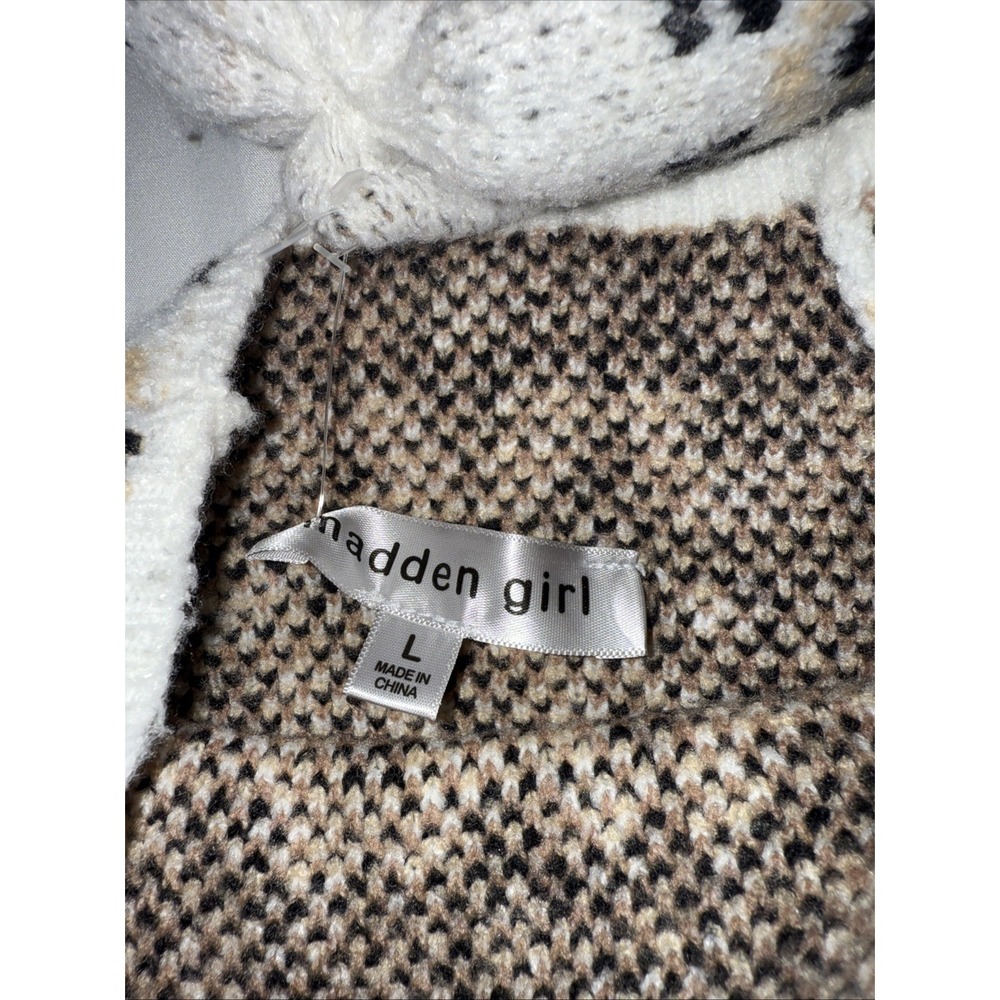 Steve Madden Madden Girl Pullover Sweater And Hat Set Brown/Beige Large - Picture 7 of 11